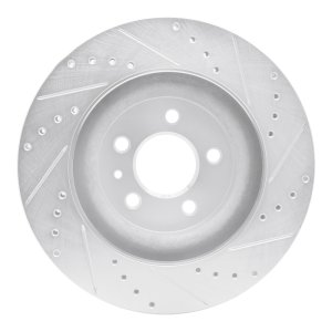 Ford Mustang Brake Rotor (1) - Front Left - R1 Concepts - Drilled & Slotted - Silver - `11-`14